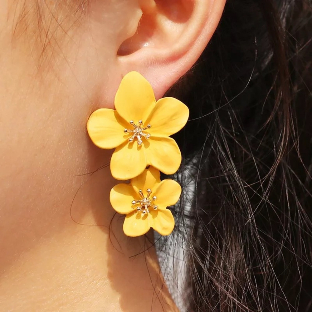 3/38🌸 boho Double flower summer beach earring